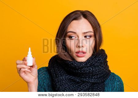Close Up Photo Beautiful Amazing Her She Lady Soft Warm Scarf Around Neck Illness Suffering Look Dri