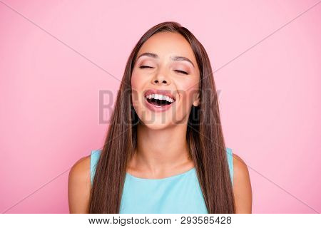 Close Up Photo Of Charming Nice Youngster Model Having Makeup Closing Eyes Opening Mouth Blue-sky Th
