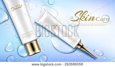 Hydrating Skincare Cosmetics Products 3d Realistic Vector Ad Banner, Promo Poster. Face And Eye Crea