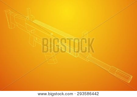 Assault Rifle, Automatic Fire Rifle Model Wireframe Low Poly Mesh Vector Illustration