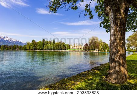 Schadau Castle At Thun Lakeside In Bern Switzerland