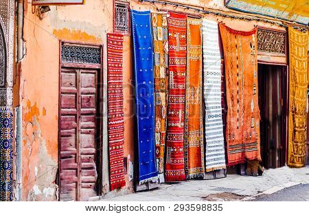 View On Berber Carpets In Souk Of Marrakech