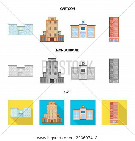 Vector Illustration Of Municipal And Center Symbol. Set Of Municipal And Estate   Vector Icon For St