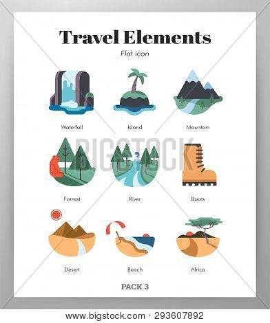 Travel Elements Illustrations In Flat Color Design