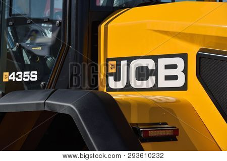 Kaunas, Lithuania - April 04: Jcb Heavy Duty Equipment Vehicle And Logo In Kaunas On April 04, 2019.