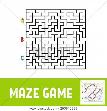 Colored Square Labyrinth. Game For Kids. Puzzle For Children. Maze Conundrum. Flat Vector Illustrati