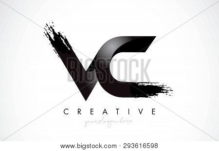 Vc Letter Design With Brush Stroke And Modern 3d Look Vector Illustration.