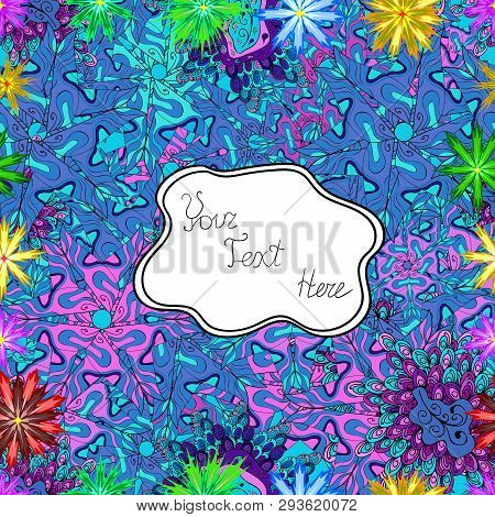 Pattern Violet, Blue And White On Colors. Abstract Doodles Pattern. Vector Design. Seamless Cute Fab