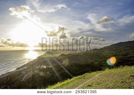 Paragliding Hill Watugupit At Yogyakarta, Beautiful Sunshine From The Hill, Parangtritis Beach Aeria