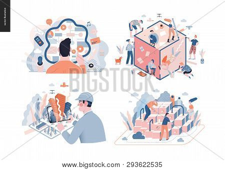 Technology 3 Set - Modern Flat Vector Concept Digital Illustration- Synergy, Cx Customer Experience,