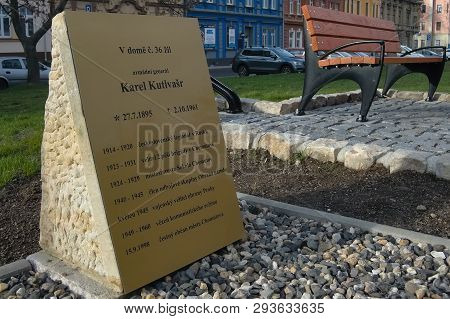 Chomutov, Czech Republic - March 27, 2019: Karel Kultvars Memory Place In Centre Of City