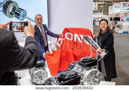 Hannover , Germany - April 02 2019 : Wolong Is Presenting The Newest Innovations At The Hannover Fai