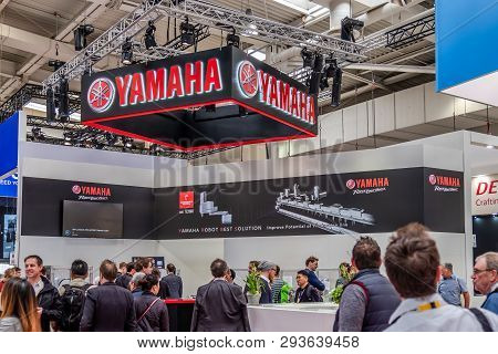 Hannover , Germany - April 02 2019 : Yamaha Is Presenting Their Newest Innovations At The Hannover M