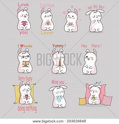 Kawaii Style Illustration Of The Cute Rabbit.