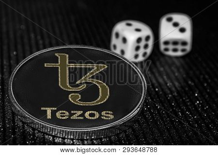Coin Cryptocurrency Xtz Tezos And Rolling Dice.