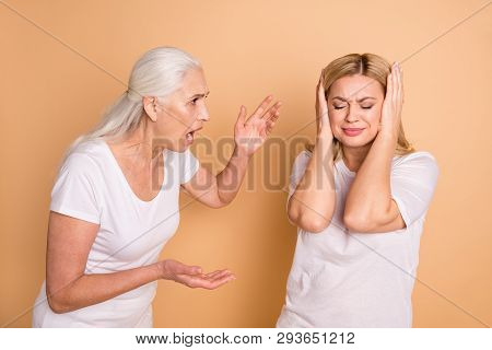 Portrait Of Nice Attractive Charming Gloomy Grumpy Moody Frustrated Nervous Desperate Ladies Despair