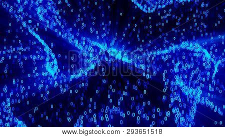 Flying Numbers 0 And 1, Computer Generated Abstract Digital Technology Background, 3d Render Backdro