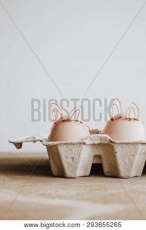 Easter Diy Egg, Made In Bunny Style. Minimal Easter Concept, Idea With Rabbit. Craft Hipster Holiday