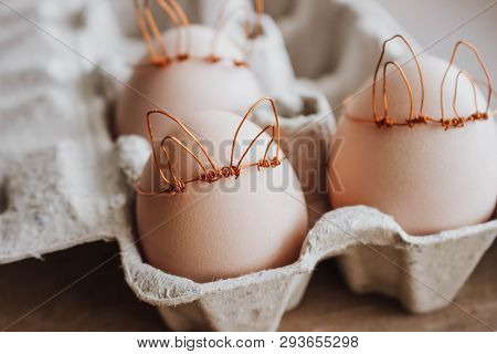 Easter Diy Egg, Made In Bunny Style. Minimal Easter Concept, Idea With Rabbit. Craft Hipster Holiday