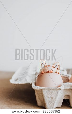Easter Diy Egg, Made In Bunny Style. Minimal Easter Concept, Idea With Rabbit. Craft Hipster Holiday