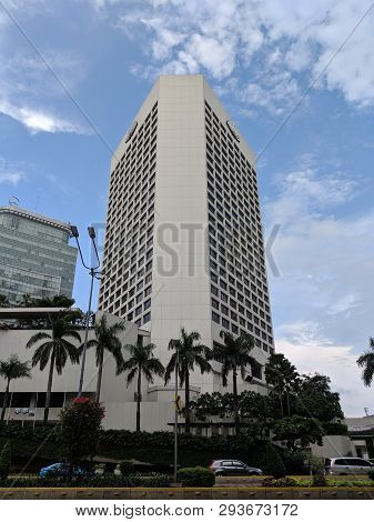 Jakarta, Indonesia - February 16, 2019: Background Of Mandarin Oriental Jakarta Hotel On Jalan Thamr