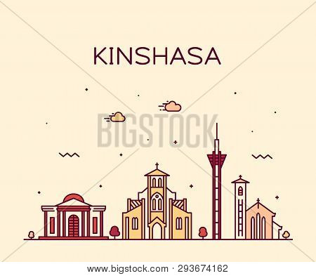 Kinshasa Skyline Congo Vector City Linear Style