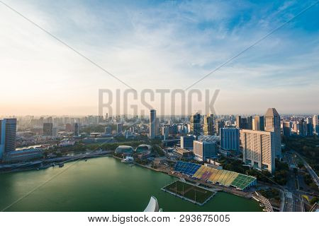 Singapore Skyline City Building Snset Sky Cloud With Marina Bay