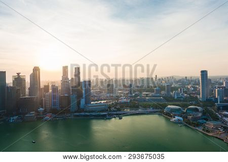 Singapore Skyline City Building Snset Sky Cloud With Marina Bay