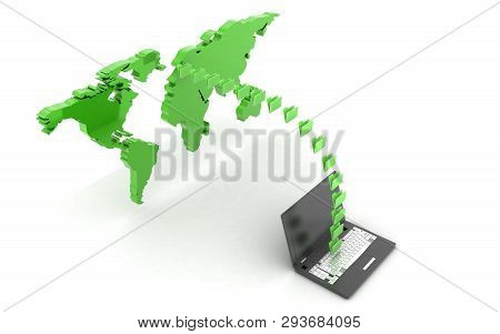 3d Rendered Data Transfering On A White Background