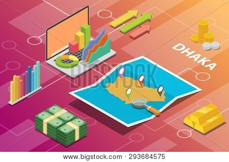 Dhaka Bangladesh City Isometric Financial Economy Condition Concept For Describe Cities Growth Expan