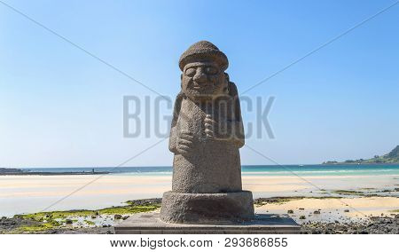 Jeju Island, South Korea, September 10, 2015: Statue Of Dol Hareubang - Symbol Of Jeju Island On Sun