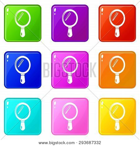 Hand Mirror Icons Set 9 Color Collection Isolated On White For Any Design