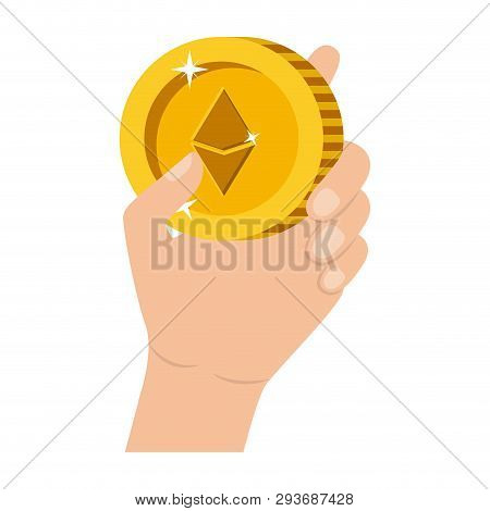 Hand With Etherum Coin Vector Illustration Design