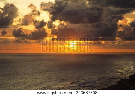 Aerial View Of Parangtritis Beach From Paragliding Hill Watugupit, Beautiful Sunset Om Watugupit