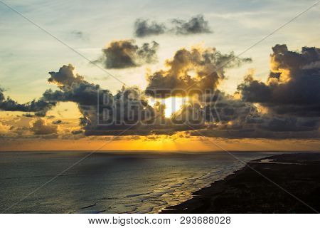 Aerial View Of Parangtritis Beach From Paragliding Hill Watugupit, Beautiful Sunset Om Watugupit
