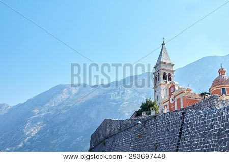 Church Of St. Matthew (crkva Sv. Matije) With The Bell Tower In The Dobrota Town, Montenegro, Europe