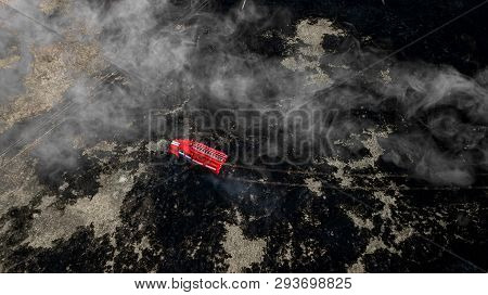 The Fire Truck On Fire Aerial Photography.
