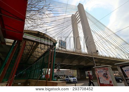 Bucharest, Romania - March 20, 2019: Basarab Bridge, The Longest And The Highest Suspension Bridge I