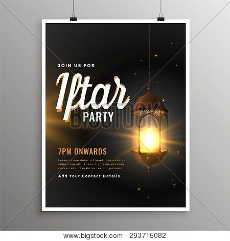 Realistic Islamic Lamp Iftar Invitation Flyer Vector Illustration