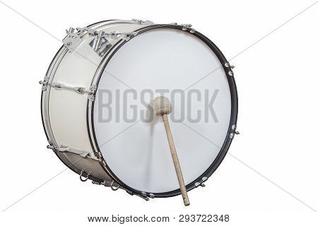 Classic Musical Instrument Big Drum Isolated On White Background