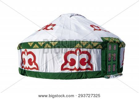 White Yurt, Housing Of Kazakh Nomadic Tribes Isolated On White Background