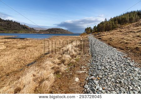 Mountain, Lake And Vegetation At Western Way Trail In Lough Corrib