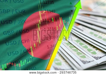 Bangladesh Flag And Chart Growing Us Dollar Position With A Fan Of Dollar Bills