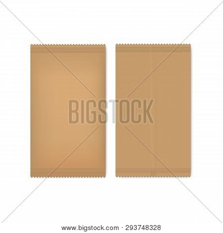 Brown Paper Package For Seeds, Sugar Or Spice. Mock Up Of Realistic Ecological Pack For Your Design.
