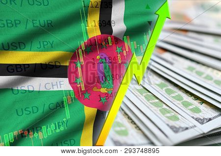 Dominica Flag And Chart Growing Us Dollar Position With A Fan Of Dollar Bills