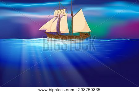 Landscape Of Northern Lights At The Ocean