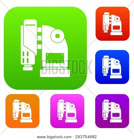 Pneumatic Hammer Machine Set Icon Color In Flat Style Isolated On White. Collection Sings Illustrati