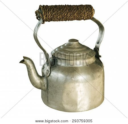 Vintage Metal Tea Pot Isolated On White Background