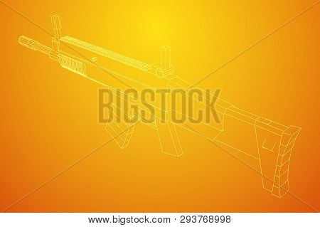 Assault Rifle, Automatic Fire Rifle Model Wireframe Low Poly Mesh Vector Illustration