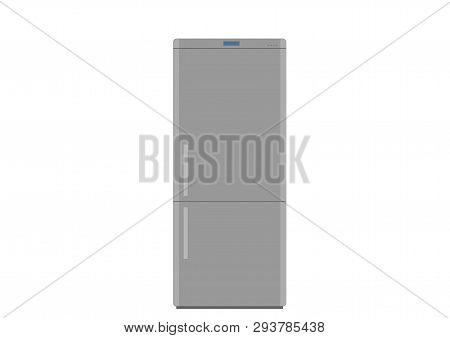 Gray Fridge For Food Storage. Isolated Vector Image Of Household Kitchen Electrical Appliances